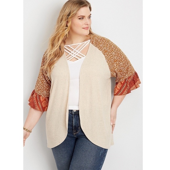 Maurices Woven Ruffle Sleeve Cardigan Open Front - Picture 1 of 11
